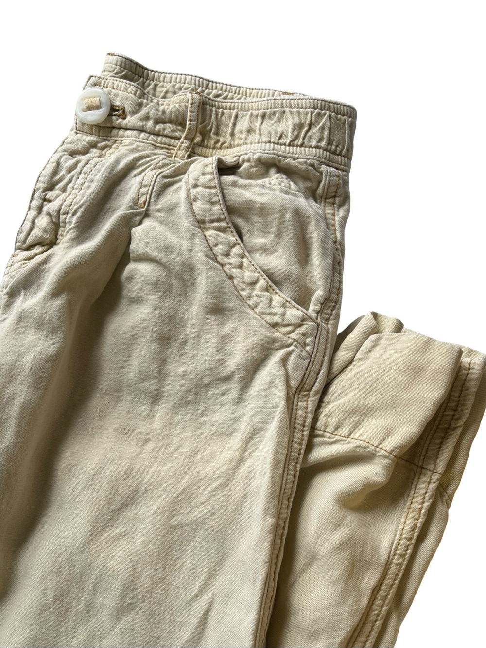 Free People Tan Linen Blend Pants Mid Rise Button fly Womens Size 4